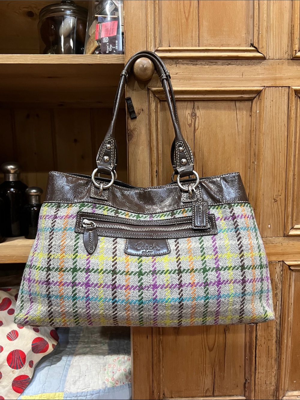 Coach F15456 Penelope Tattersall Wool Tote